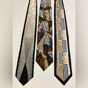 Vintage Men's Designer Silk Neckties (3) Gold MCM Bachrach Veronelli Palazzi